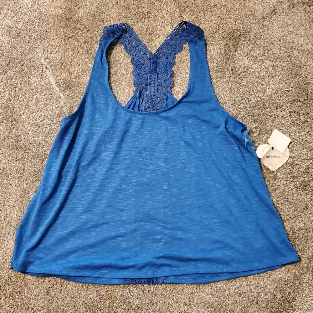 Self Esteem Blue Lace Back Tank Top XL